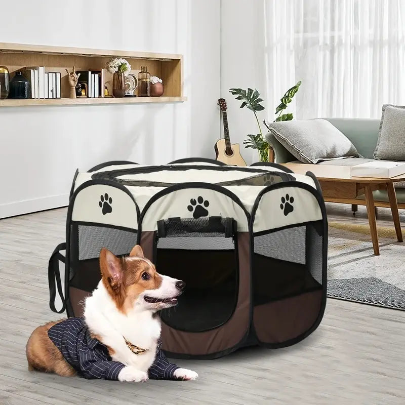 Portable Foldable Pet Tent β Octagonal Puppy Shelter & Outdoor Kennel