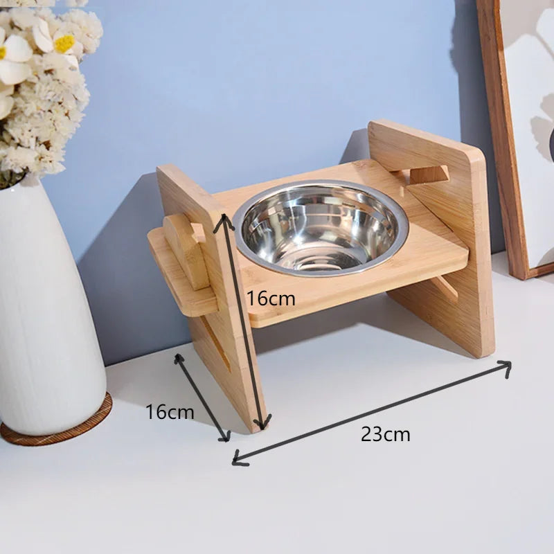 Elevated Stainless Steel Dog Bowls with Bamboo Stand β Adjustable Tilted Raised Feeder for Cats & Dogs