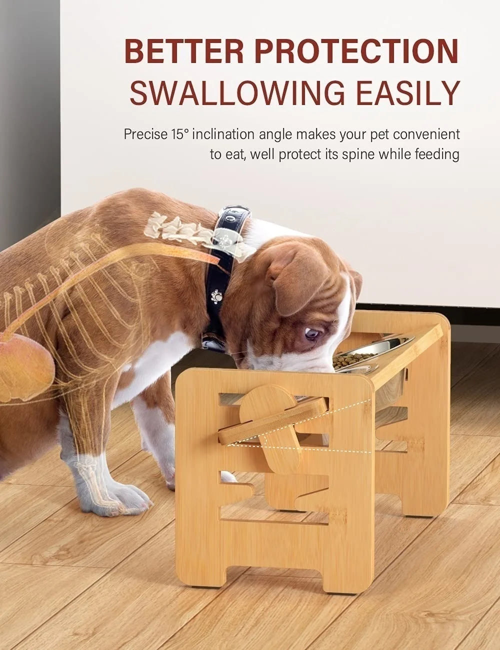 Elevated Stainless Steel Dog Bowls with Bamboo Stand β Adjustable Tilted Raised Feeder for Cats & Dogs
