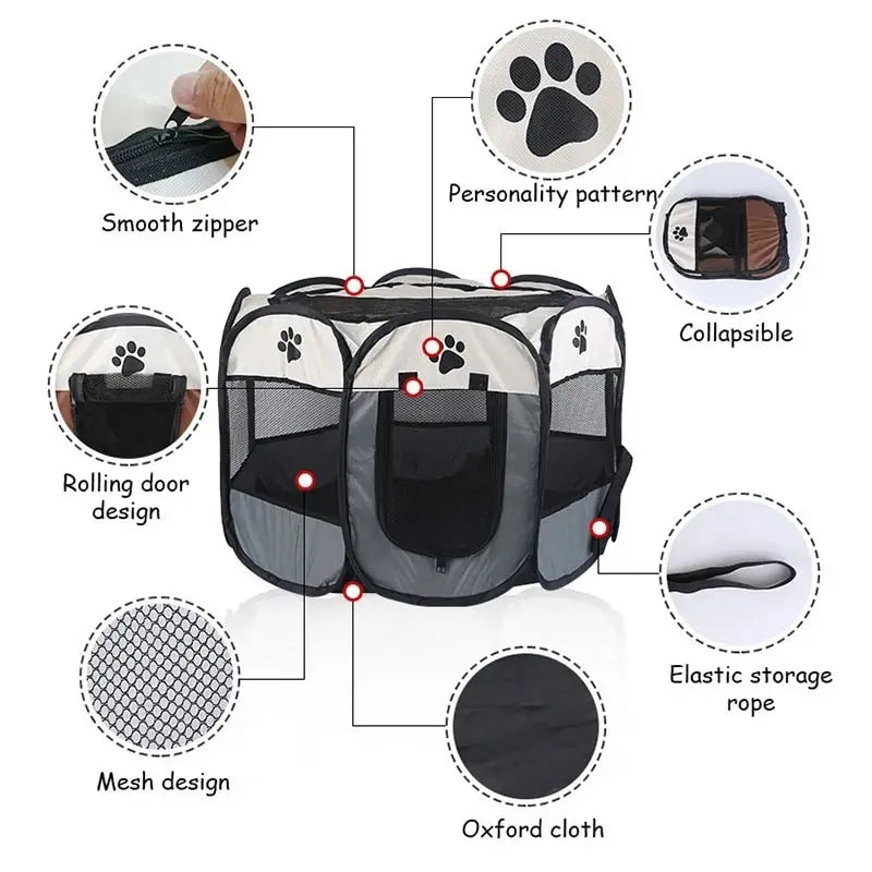 Portable Foldable Pet Tent β Octagonal Puppy Shelter & Outdoor Kennel