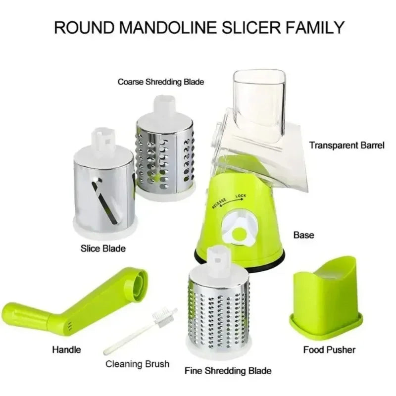 Manual Rotary Vegetable Slicer β Round Mandoline Kitchen Grater & Cutter